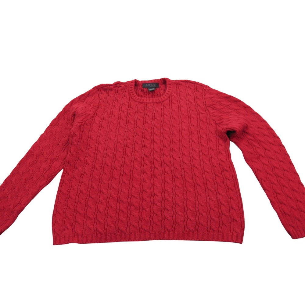 Express‎ Womens Red Cable Knit Long Sleeve Sweater Pullover Large